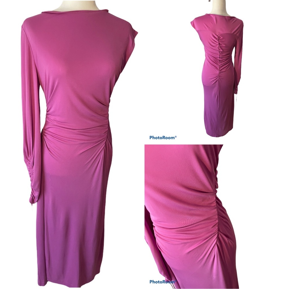 Zara Magenta Pink Ruched Midi Dress